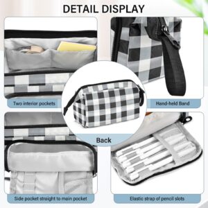 J JOYSAY White Black Plaid Pencil Case Large Capacity Pencil Pouch for Girls Boys Storage Pen Pouch Journaling Supplies for College Students