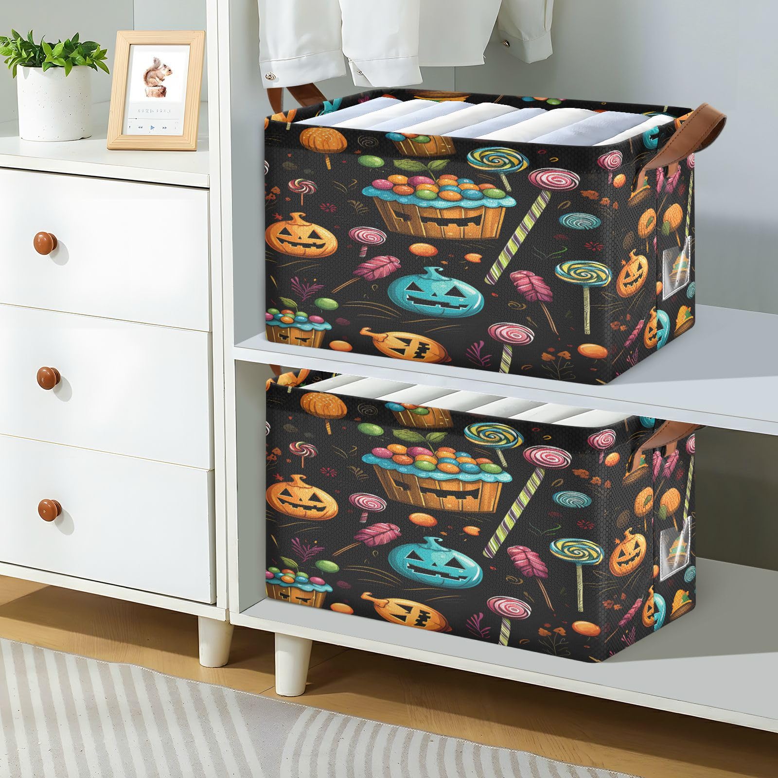 Halloween Storage Basket for Organizing, Pumpkin Candy Large Storage Bins Boxes Containers Laundry Basket for Closet Organizers Clothes