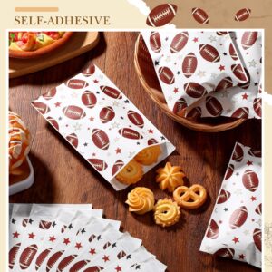 Pasimy 100 Pcs Football Treat Bags Football Candy Bags Football Goodie Cookie Bags Self Adhesive Kraft Paper Football Snack Bags Football Gift Bags for Football Party Favor Bags Supplies Decor