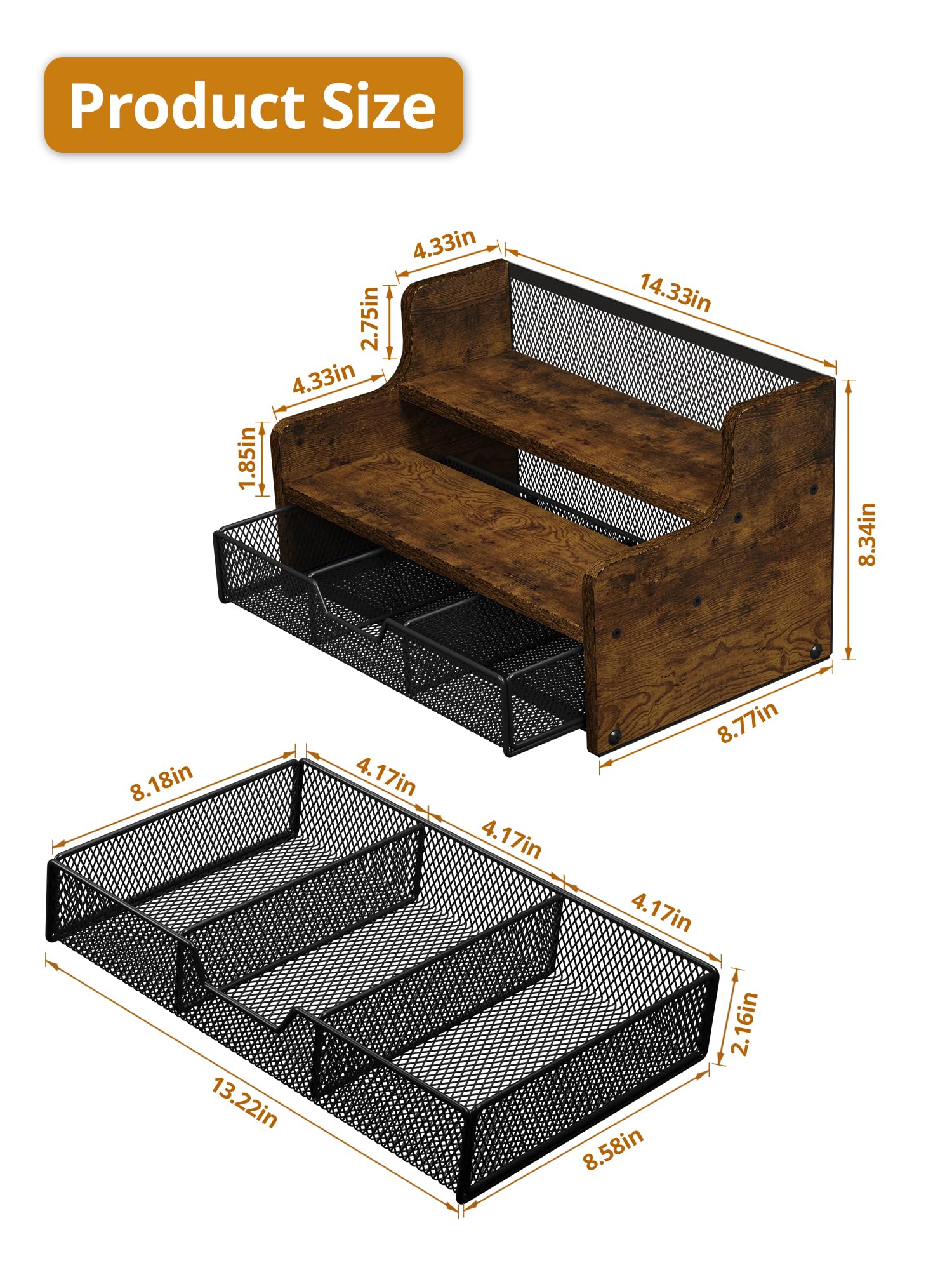 Tiaoheka Coffee Station Organizer for Countertop, Wood Coffee Bar Organizer with Drawer, Kcup Coffee Pod Holder Storage Box, K Cup Holder Organizer for Coffee Bar Accessories