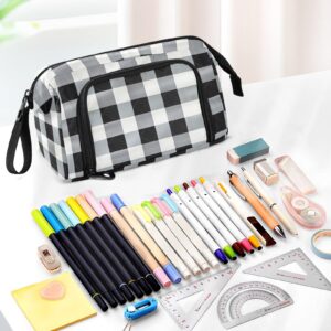 J JOYSAY White Black Plaid Pencil Case Large Capacity Pencil Pouch for Girls Boys Storage Pen Pouch Journaling Supplies for College Students