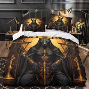 EVMILA Anubis Comforter Covers Duvet Cover 3D Printed Bedding Set Quilt Cover Microfiber for Childrens and Adults 3 Pieces with Pillowcases with Zipper Closure Queen（228x228cm）, Style-10