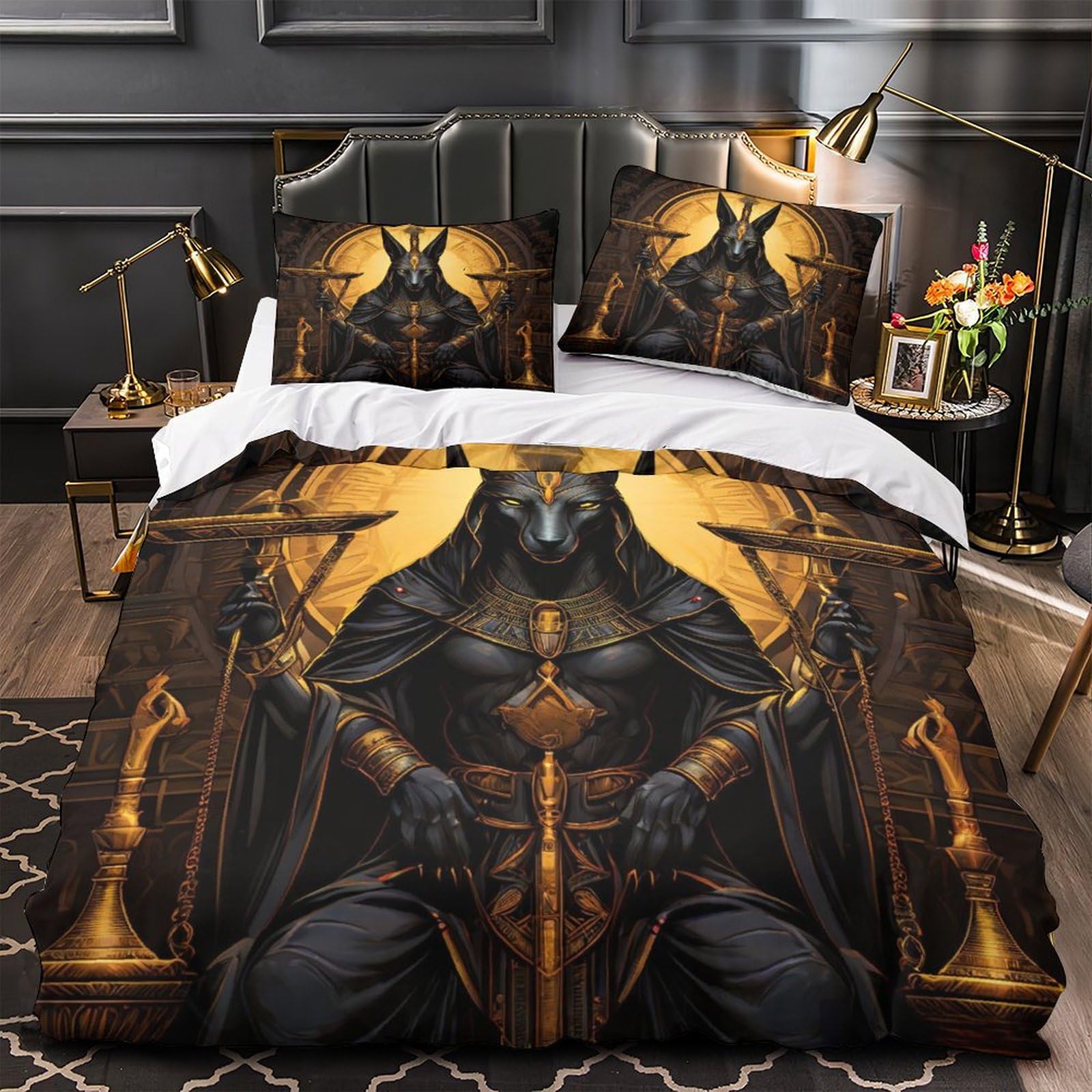 EVMILA Anubis Comforter Covers Duvet Cover 3D Printed Bedding Set Quilt Cover Microfiber for Childrens and Adults 3 Pieces with Pillowcases with Zipper Closure Queen（228x228cm）, Style-10