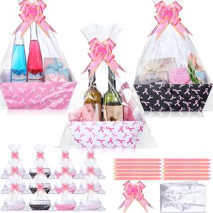 yeaqee 36 pcs 12 pack 8 x 10 inch breast cancer awareness baskets for gifts empty pink ribbon baskets with bows ribbons bulk breast cancer survivor cancer care gifts for women