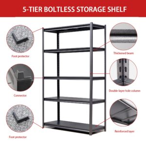 XMLYEC 72" H 5 Tier Metal Shelves for Storage Garage Shelving 2000LBS Heavy Duty Storage Shelves Adjustable Garage Shelf Industrial Shelving Unit Storage Utility Rack,47.2" W*23.6" D*72" H,Black