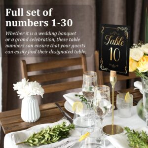 Jeffdad Wedding Table Numbers Cards 1-30, Black 6x4 Inch Gold Foil Table Number Cards Head Table Card Place Card Holder Stand for Wedding Reception Anniversary Birthday Restaurant