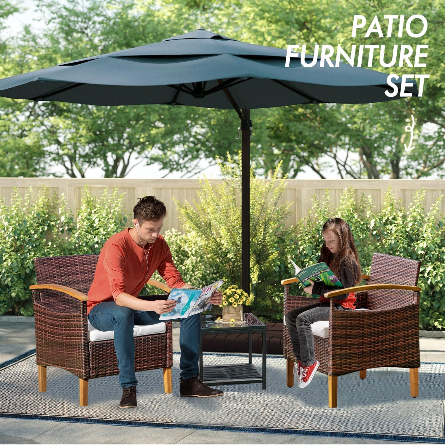 YEEFY 3 Piece Outdoor Patio Furniture Set Outdoor Furniture Set with Table Outside Lawn Patio Chairs Set of 2 Patio Conversation Sets Bistro Wicker Patio Set for Backyard Porch Balcony Garden (Brown)