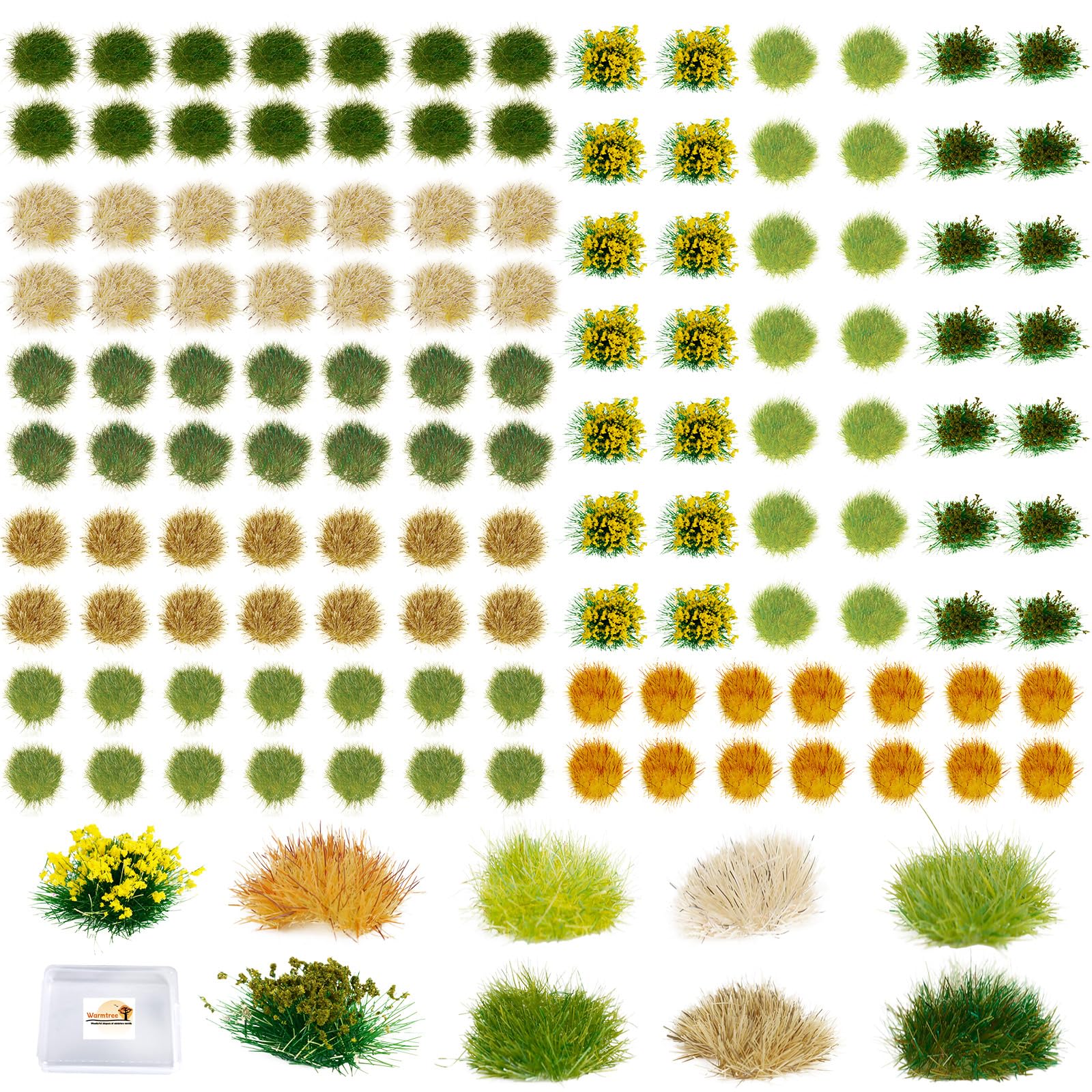 Warmtree 126 Pcs Static Grass Bushy Tufts Lowland Shrubs Tuft Terrain Model Kit for Train Landscape Railroad Scenery Sand Military Layout Model Miniature Bases and Dioramas