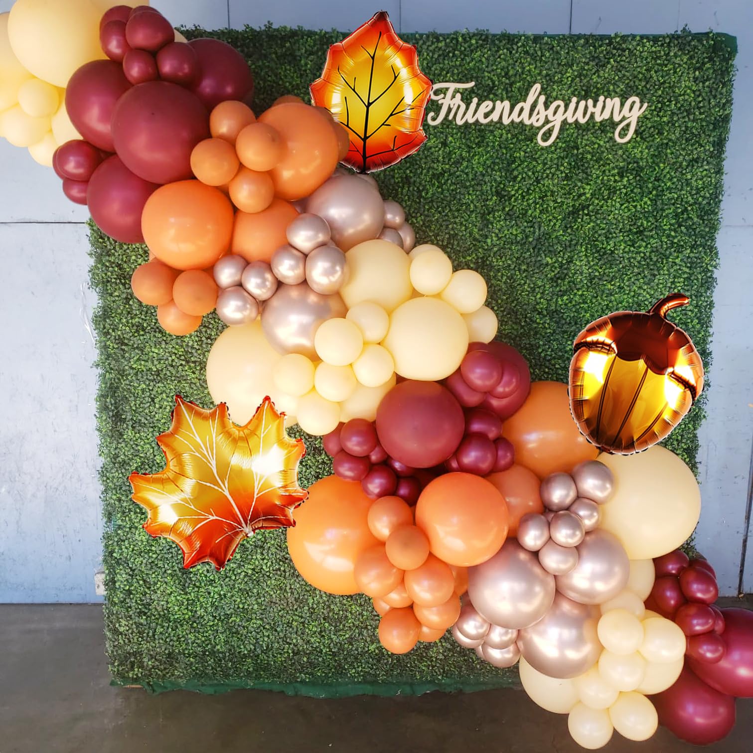 ECEAE 123Pcs Fall Balloon Garland Arch Kit, Burgundy, Orange, Nude, Metallic Rose Gold Balloons with Leaf Chestnut Balloons, for Autumn Thanksgiving Balloon Arch, Baby Shower Party Decorations