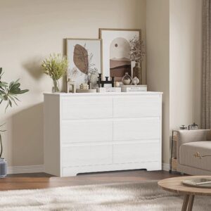 CATMIX Dresser for Bedroom, White 6 Drawer Double Dresser, Wood Modern 6-Drawer Chest of Drawers with Deep Drawers, Wide Storage Organizer Cabinet for Bedroom, Living Room, Entryway