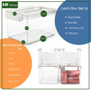 RETRONLY Clear Latch Boxes for Storage - 9 Qt Plastic Storage Containers with Lids, Clear Bins for Storage & Organizer, Storage Bins with Handle(36 QT, 4 Pack)