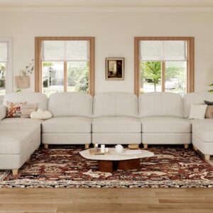 LLappuil Oversized Modular Sectional Fabric Sofa Set, Extra Large L Shaped Couch Reversible Chaise Modular Sectional Couch, 113.5 inch Width,8 Seat Modular Sofa with Storage Ottoman, Linen,Off White