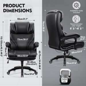 Office Chair, Ergonomic Big and Tall 500lbs Computer Desk Chairs, Heavy Duty Executive Breathable Leather Chair with Adjustable High Back, Lumbar Support Swivel PC Chair