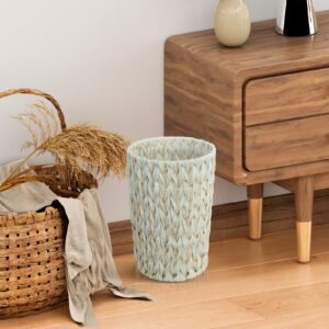 Endymion Wicker Trash Can,Wicker Waste Basket for Bathroom,Decorative Boho Small Bathroom Trash Can,Waterproof Wicker Trash Basket,2 Gallon Compact Round,Milk White