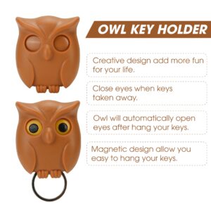 BuleVina 3PCS Owl Keychain Key Holder Night Magnetic Hanger Cute Automatic Open Close Eyes 2024 New Keying Holder Wall Mounted Hooks with Self-Adhesive Tape Chain Ring for Mount