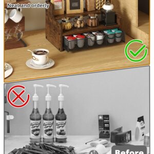 Tiaoheka Coffee Station Organizer for Countertop, Wood Coffee Bar Organizer with Drawer, Kcup Coffee Pod Holder Storage Box, K Cup Holder Organizer for Coffee Bar Accessories