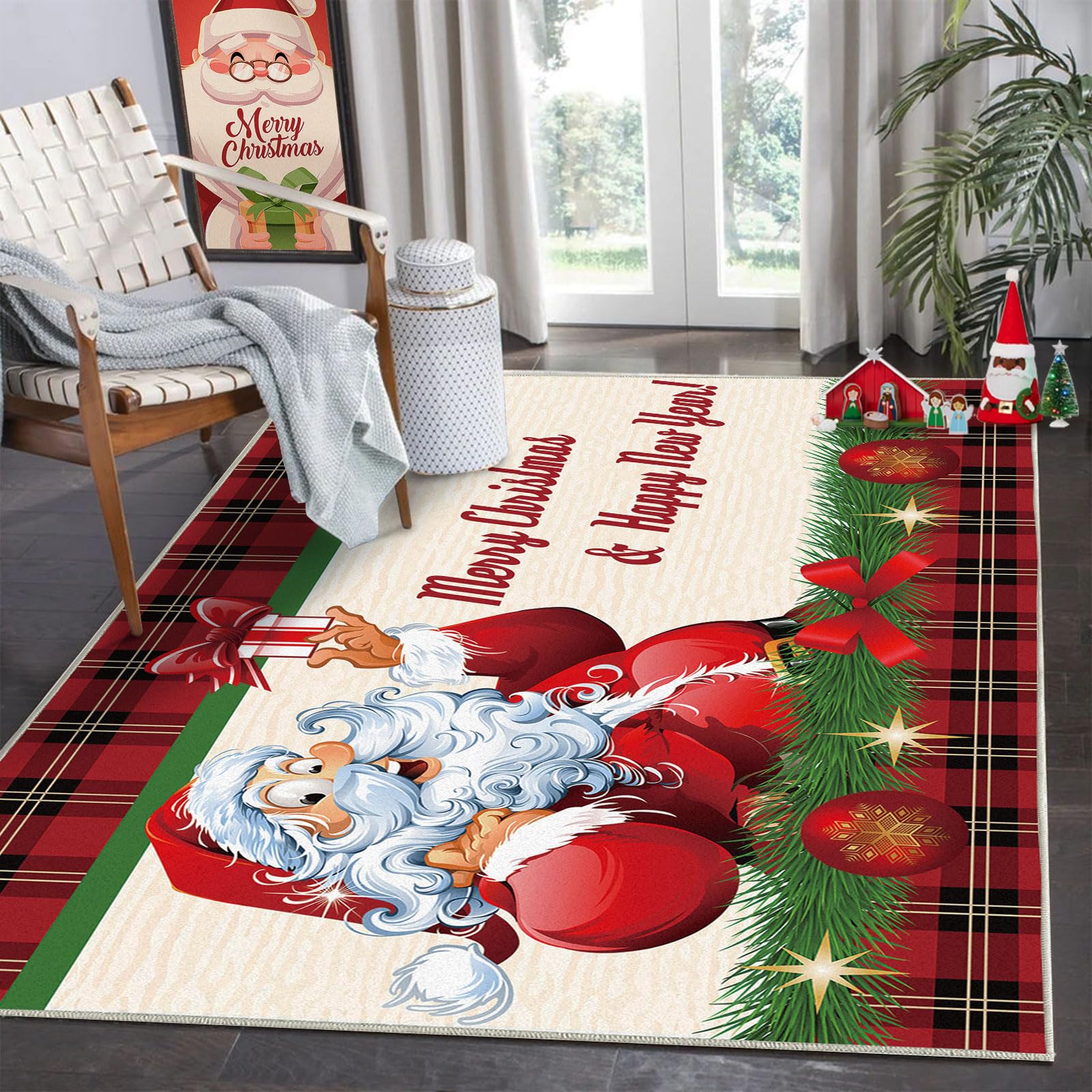 Anibedding Christmas Area Rug for Entryway 3'x5' Non Slip Washable Area Rug Low Pile Carpet for Bedroom Living Room Kitchen