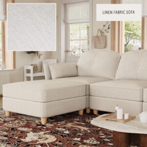 LLappuil Oversized Modular Sectional Fabric Sofa Set, Extra Large L Shaped Couch Reversible Chaise Modular Sectional Couch, 113.5 inch Width,8 Seat Modular Sofa with Storage Ottoman, Linen,Off White