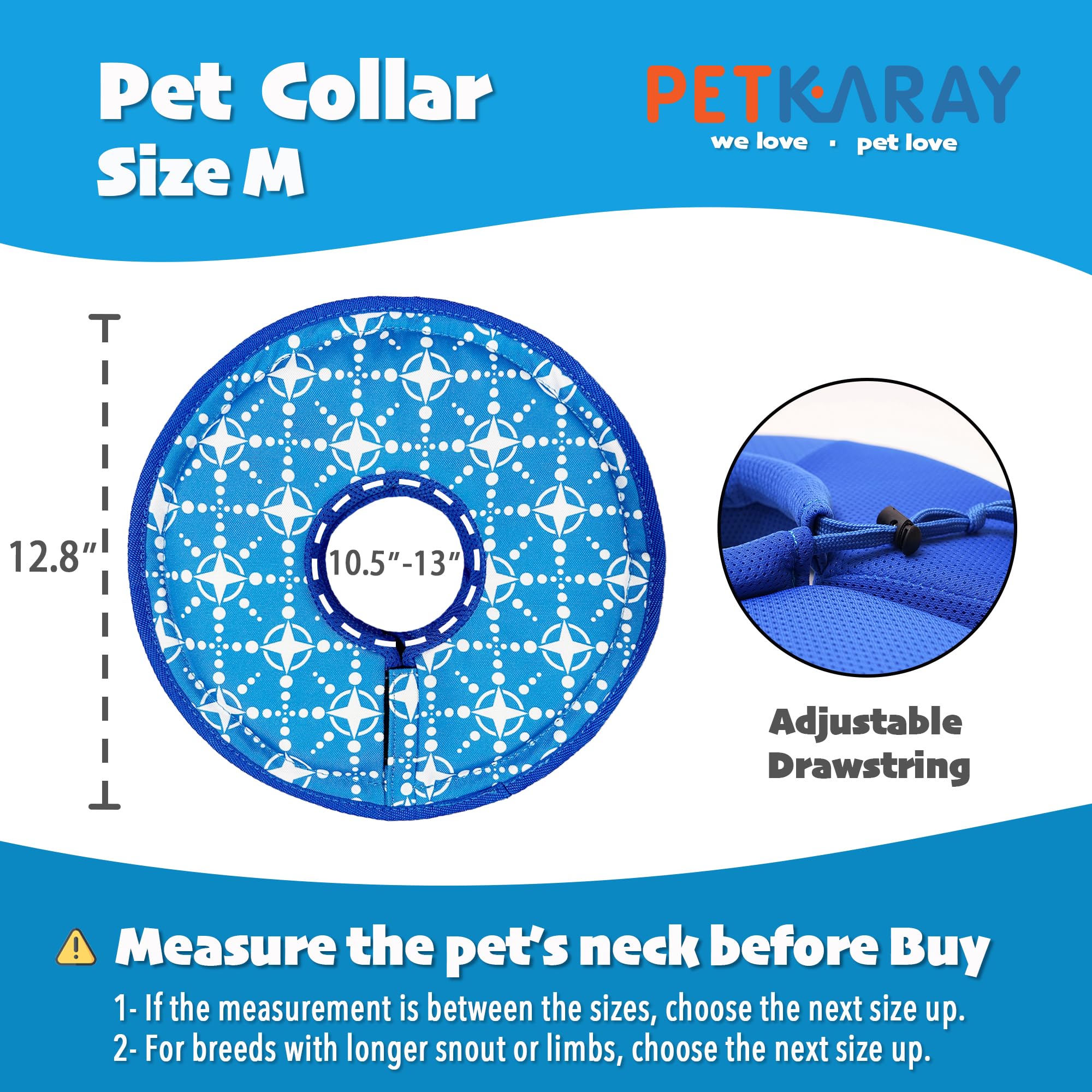 PETKARAY Soft Dog Cone Collar, Comfy Dog Donut Collar After Surgery, Recovery Dog Cone Alternative for Small Medium Large Dogs, Size M