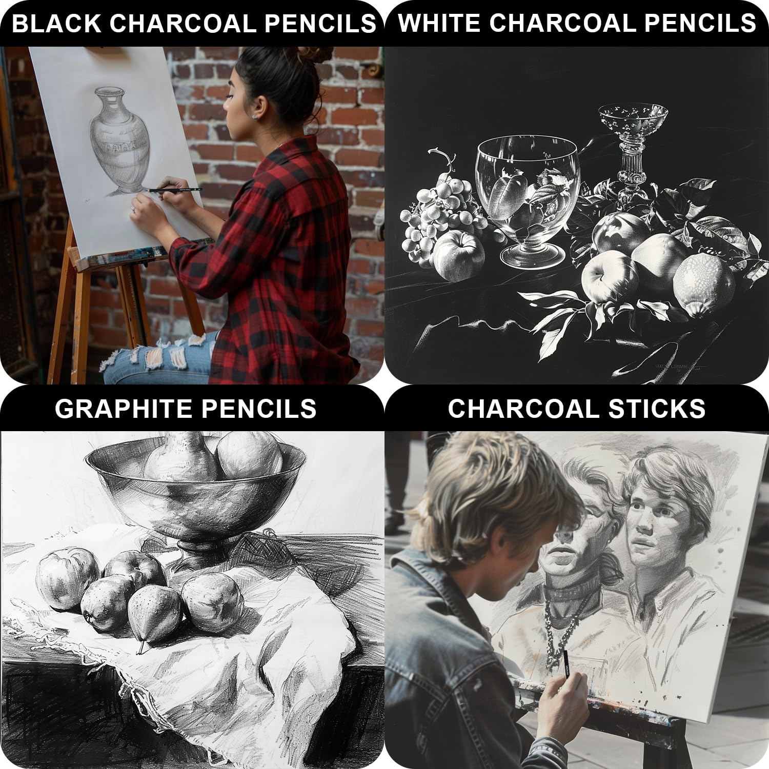 Charcoal Pencils for Drawing, Set of 22, Professional Drawing Sketch Pencils, Art Supplies for Drawing, Sketching, Shading, Artist Pencils for Beginners & Pro Artists.