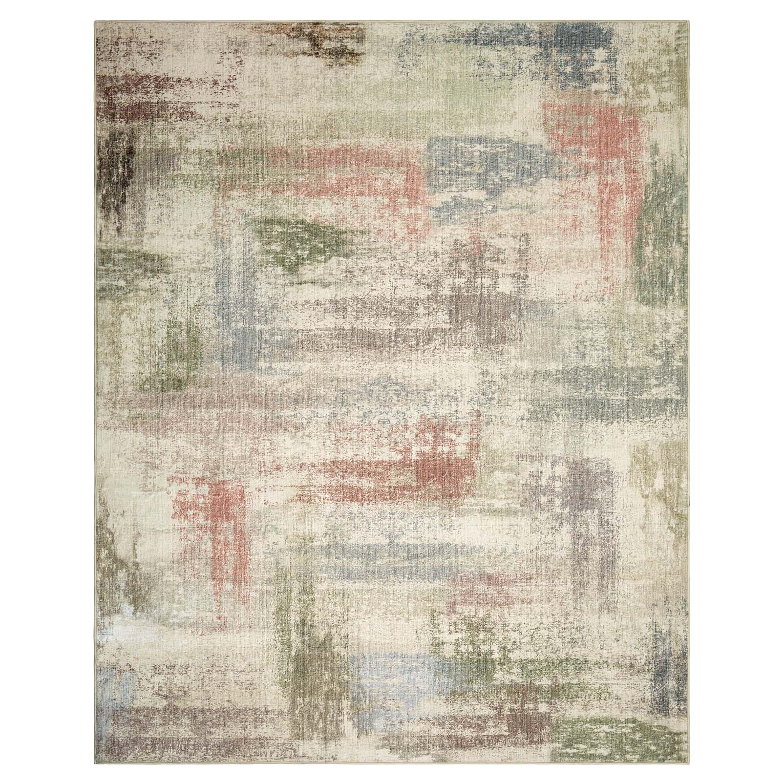 Washable Abstract Area Rug 5x7 - Modern Large Soft Living Room Bedroom Rugs Stain Resistant Non-Shedding Low Pile Carpet for Indoor Dining Room Home Studio Office - Multi-Color/Green Pink Beige