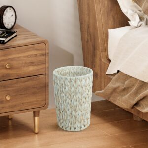 Endymion Wicker Trash Can,Wicker Waste Basket for Bathroom,Decorative Boho Small Bathroom Trash Can,Waterproof Wicker Trash Basket,2 Gallon Compact Round,Milk White