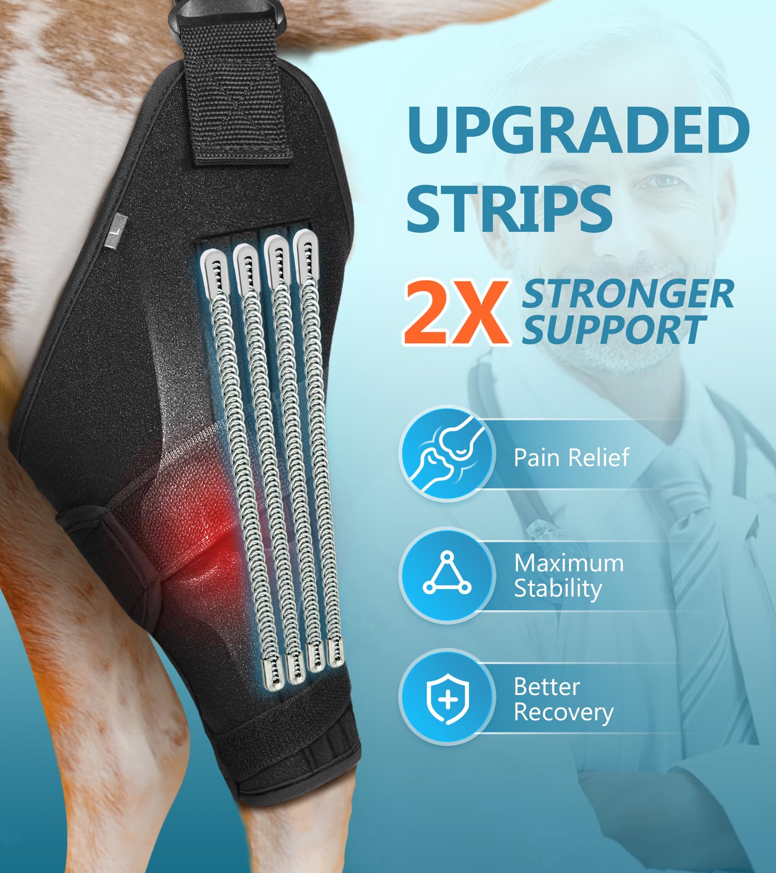 CAMRIER 2X Support Dog Knee Brace with Metal Strips for Joint Pain Relief, Dog Leg Braces for Torn Acl Hind Leg, Rear Leg Brace with Adjustable Traction Belt for Cruciate Ligament Injury, Arthritis