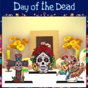 Amyhill 6 Pcs Day of the Dead Wooden Centerpiece Dancing Couple Sugar Skull Wooden Sign Dia De Muertos Table Decoration Day of the Dead Decor Catrinas Mexican Decor for Fiesta Carnival Halloween Party