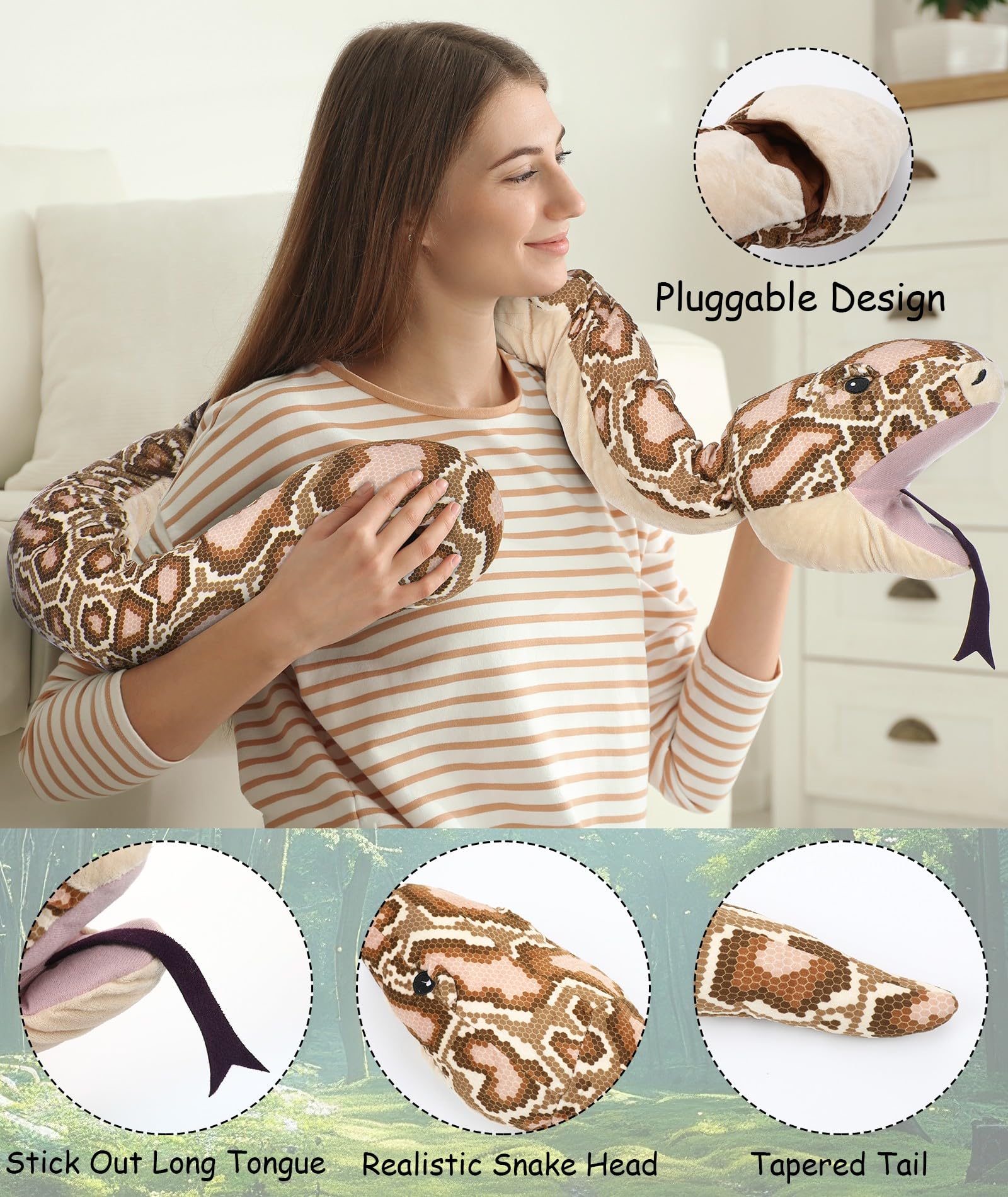 Giant Python Plush Stuffed Snake - 66.92Inch Snake Plush Toy Hand Puppet, Python Pillow Cushion Gifts for Birthday djungelskog Party Prank Props