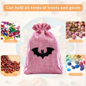 Jexila 24 Pack Halloween Burlap Gift Bags Small Halloween Treat Bag with Drawstring Linen Jute Halloween Goodie Candy Bags for Kids Trick or Treat Halloween Party Favor