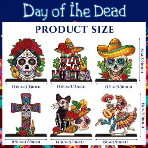 Amyhill 6 Pcs Day of the Dead Wooden Centerpiece Dancing Couple Sugar Skull Wooden Sign Dia De Muertos Table Decoration Day of the Dead Decor Catrinas Mexican Decor for Fiesta Carnival Halloween Party