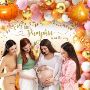 Little Pumpkin Fall Baby Shower Party Decorations Thanksgiving Party Decorations Autumn Pumpkin Party Supplies with Pumpkin Balloons Garland Arch Kit Baby Balloon Boxes Backdrop Thanksgiving Decor