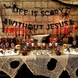 Life is Scary Without Jesus Banner for Christian Halloween Decorations, Christian Halloween Favors Banner, Halloween Jesus Bulletin Board Decorations Banner, Life is Scary Without Jesus Decorations LIS