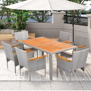 yeefy 7 piece outdoor table and chairs outdoor dining set for 6 outdoor patio furniture set rattan patio table and chairs set of 6 wicker patio dining sets for backyard garden porch balcony pool