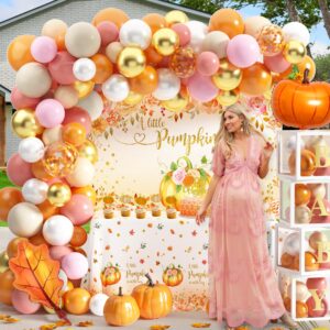 Little Pumpkin Fall Baby Shower Party Decorations Thanksgiving Party Decorations Autumn Pumpkin Party Supplies with Pumpkin Balloons Garland Arch Kit Baby Balloon Boxes Backdrop Thanksgiving Decor