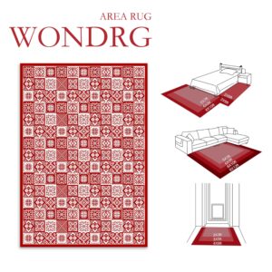 WondRg Christmas Area Rug 8x10 Red Snowflake Checkered Decorative Living Room Bedroom Throw Rug Washable Non Slip Soft Low Pile Large Carpet for Kitchen Entryway Dining Room Home Decor