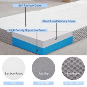 Kingfun Memory Foam Folding Mattress,Gel-Infused Foldable Floor Mattress, Breathable Tri-fold Mattress Topper with Bamboo Cover, Soft Folding Foldable Portable Floor Guest Bed (4in, Twin XL)