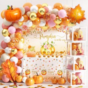 little pumpkin fall baby shower party decorations thanksgiving party decorations autumn pumpkin party supplies with pumpkin balloons garland arch kit baby balloon boxes backdrop thanksgiving decor