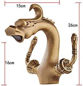 Kitchen & Bath Fixtures Taps Faucet,European Brass Faucet Antique Hot And Cold Single Hole Double Open Basin Mixed Water Washbasin Faucet Art Faucet, High Section,Short