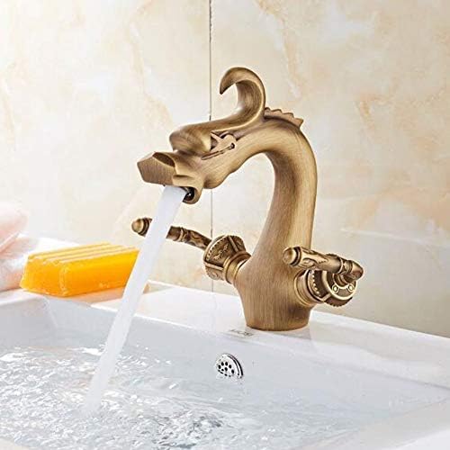 Kitchen & Bath Fixtures Taps Faucet,European Brass Faucet Antique Hot And Cold Single Hole Double Open Basin Mixed Water Washbasin Faucet Art Faucet, High Section,Short