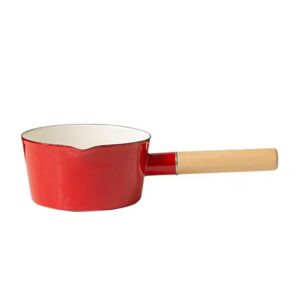 fyueropa enamel milk pot, butter warmer non-stick saucepan, 6 inch 37 oz cookware with wooden handle (red)