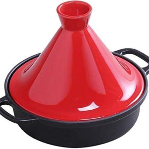 Ceramic Cooking Pot Cast Iron Pot with Lid Cast Iron Tagine Pot 20Cm,Tajine Cooking Pot with Enameled Cast Iron Base and Cone-Shaped Lid Lead Free Stew Casserole Slow Coo