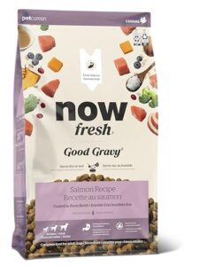 now fresh good gravy, bone broth coated kibble, dry dog food, salmon adult recipe with grains, all breed size, 22 lb bag