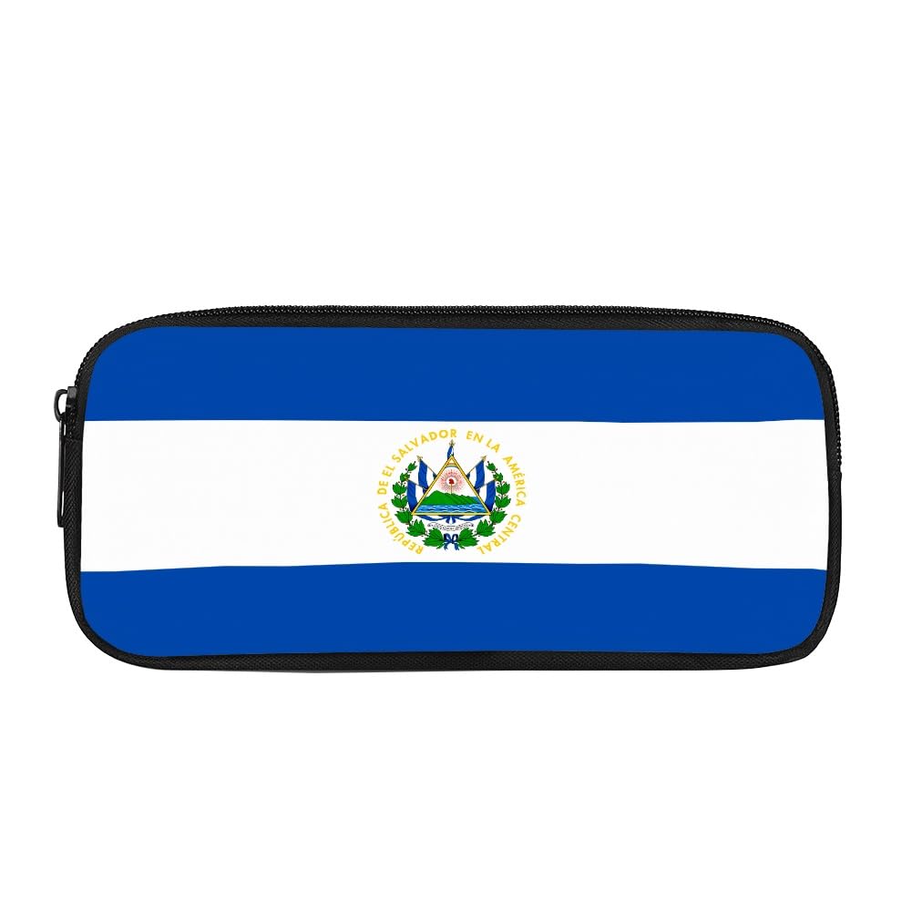 Ouhene El Salvador Flag Pencil Case for Men Women,Large Capacity Pencil Box for Boys Girls,Pencil Case Pouch with Zipper for School Work Travel