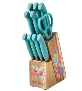 generic pioneer2 woman teal 11-piece stainless steel knife block set, large