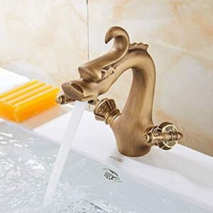 Kitchen & Bath Fixtures Taps Faucet,European Brass Faucet Antique Hot And Cold Single Hole Double Open Basin Mixed Water Washbasin Faucet Art Faucet, High Section,Short