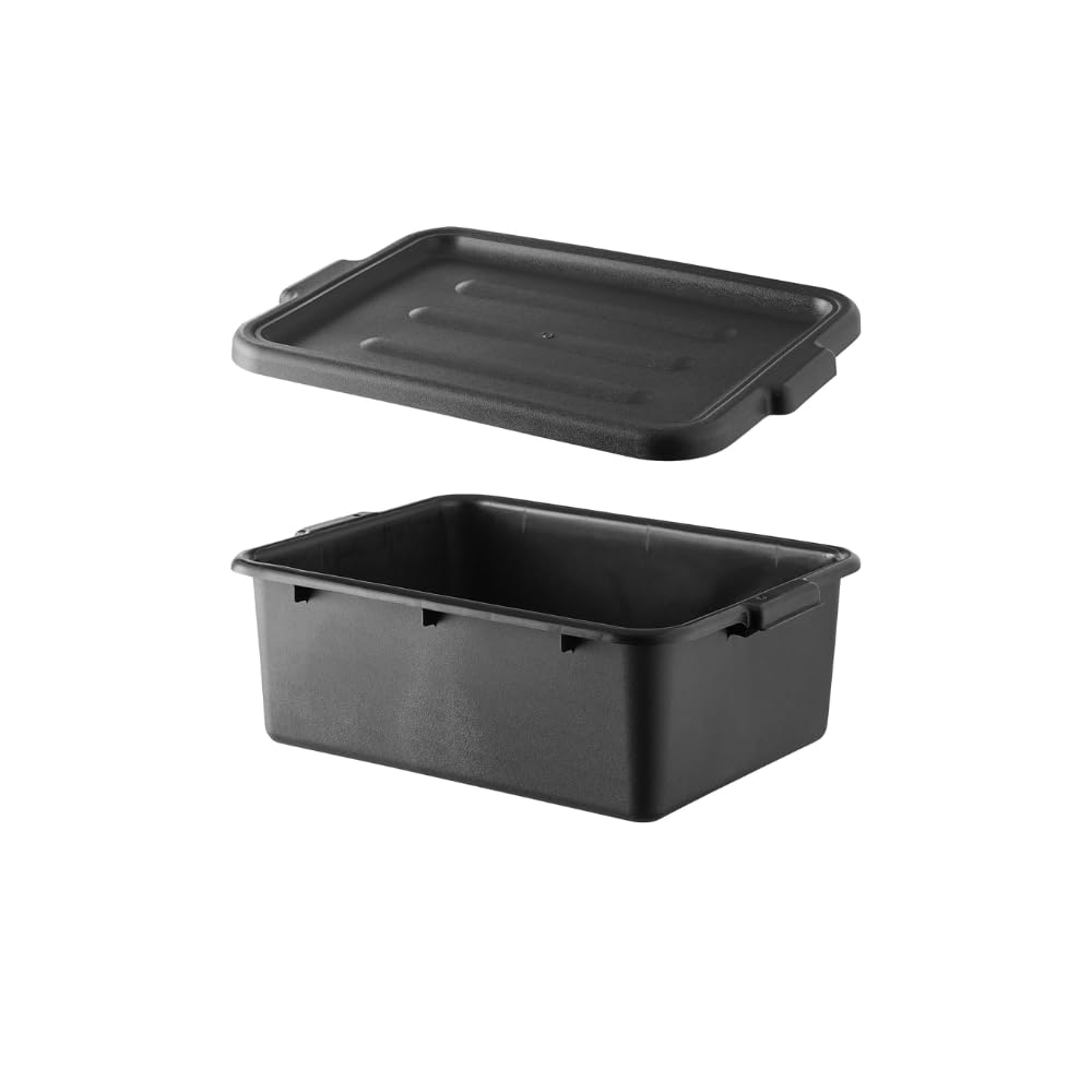 WEBSTORE SUPPLY Big Plastic Bus Tub With Lid, Black Bus Box, Food Service Bus Tub, Storage Bin, Plastic Tote, Large Restaurant Dishwasher Bus Tub With Lid 20" x 15" x 7"