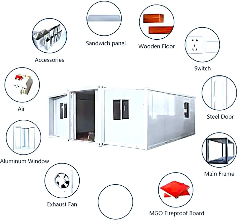 Generic Prime Manor 20 FT Luxury Easy to Assemble 2 Bedroom Modular Home with1Fully Equiped Bathroom and Kitchen Prefabricated Foldable/Expandable Mobile Home with Steel Frame, Wood Grained, Pwch1