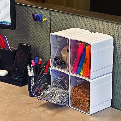 Azar Displays 300360-4PK Stackable Tilt Bin Counter Organizers, White (4-Pack)