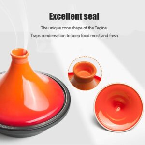 Casserole Dishes with Lids 10.6" Cast Iron Tagine Pot, Large Cooking Tagine, Tajine with Enameled Cast Iron Base and Cone-Shaped Lid with Anti-Hot Silicone Gloves Cassero